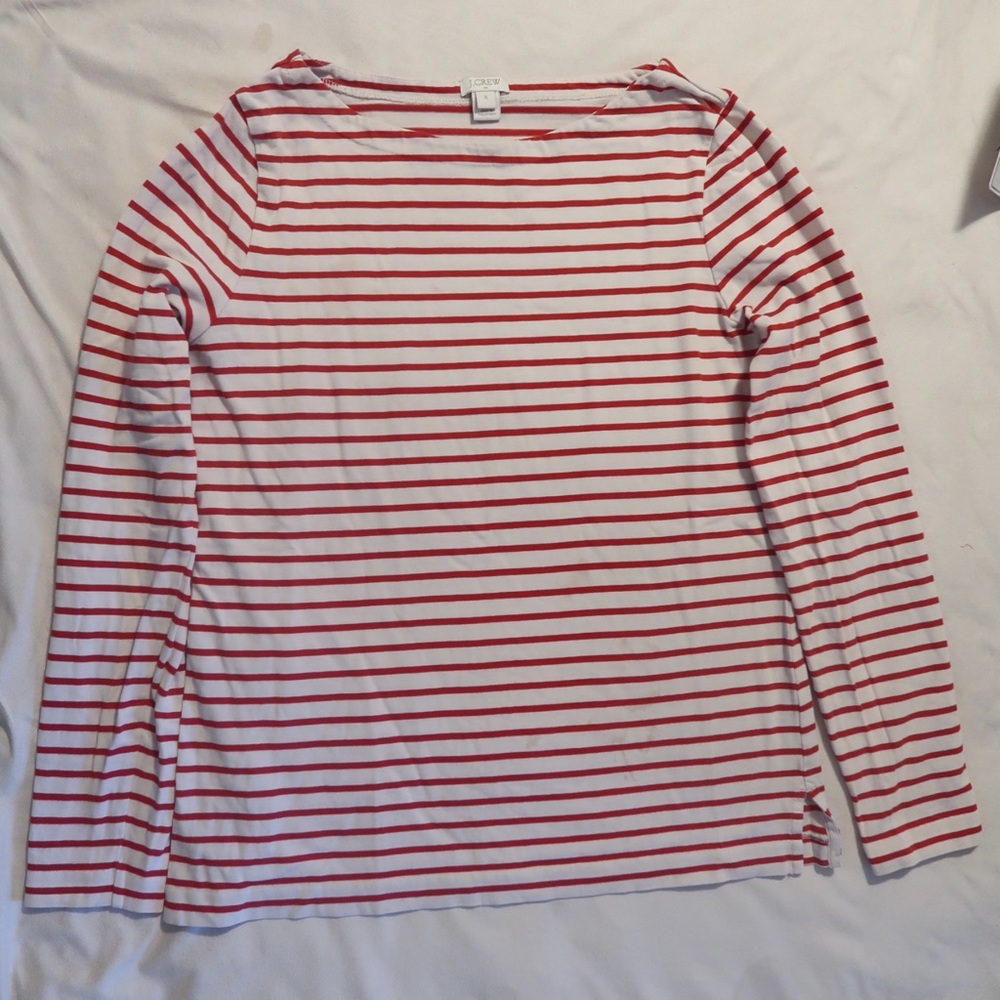 J. Crew Red and White Striped Long Sleeve Top S
